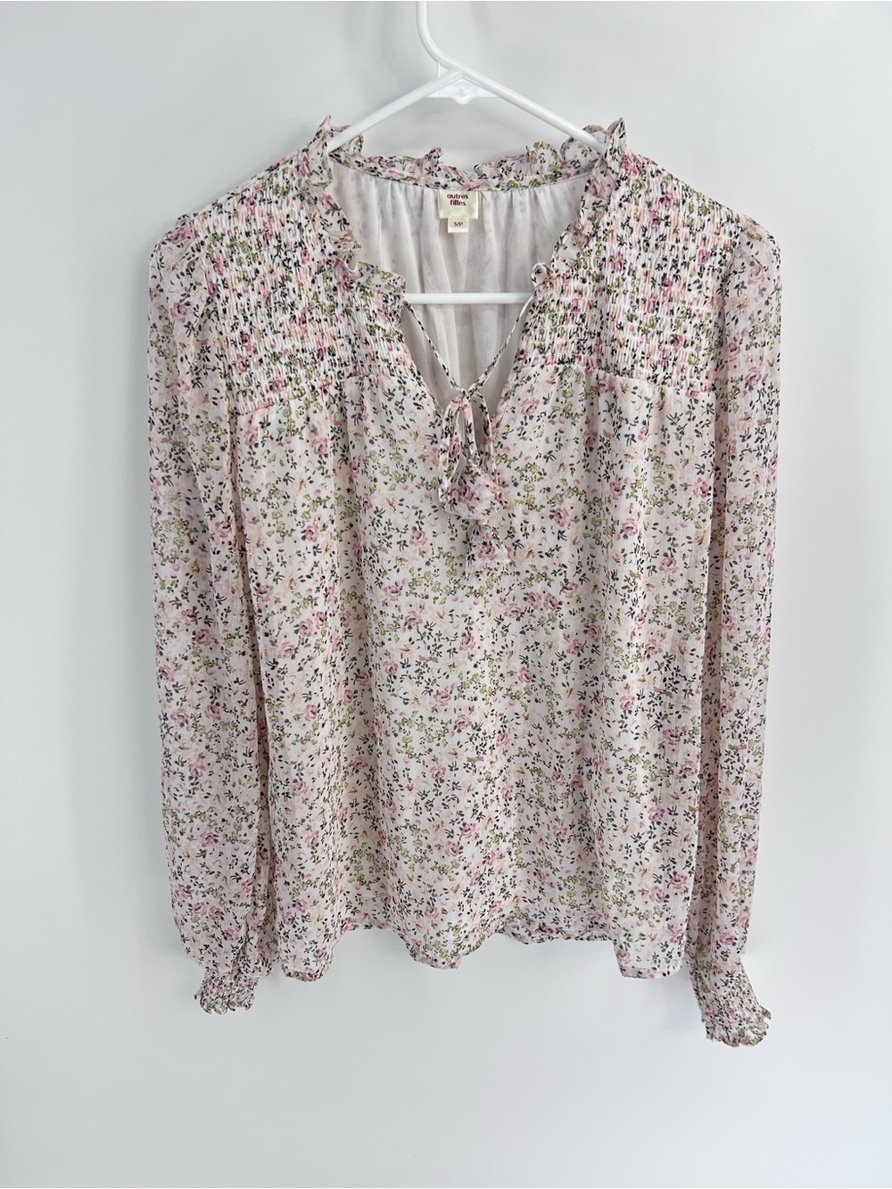 Autres Filles Floral Smocked Dainty Peasant Blouse with Gold Accents- Small
